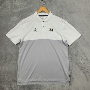 Jordan Michigan Wolverines Mens Large White Gray On-Field Performance Polo Shirt